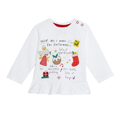 bluezoo Baby girls' white Christmas themed applique top